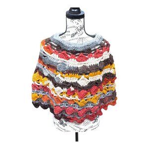 Handmade Crochet Poncho Shawl Shoulder Wrap Scalloped Edge Women One Size Boho
